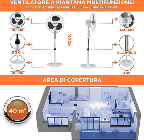 Ventilatore-a-Piantana-Base-Tonda-con-Telecomando-50W-Bianco-3-Velocità-+-Timer