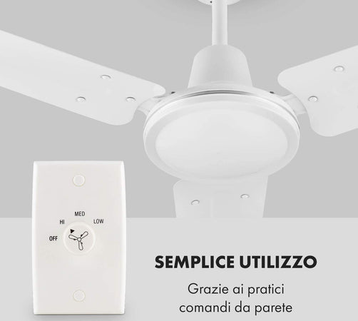 Ventilatore a soffitto con 3 pale in metallo ed interruttore da muro Ø 140 cm Fai da te/Prodotti per la costruzione/Riscaldamento e raffreddamento/Sistemi mobili di climatizzazione/Ventilatori/Ventilatori da soffitto Decor Space - Altamura, Commerciovirtuoso.it