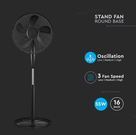 Ventilatore-con-Base-a-Croce-40W-Altezza-Regolabile-Max-120cm-3-Pale-a-3-Velocità-Rotante-Colore-Bianco-o-nero-DA-55W-5-PALE