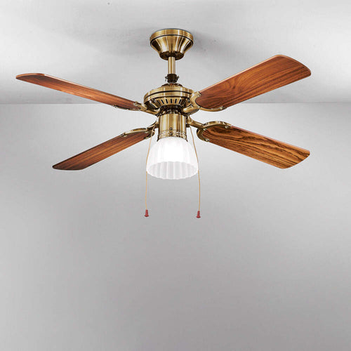 Ventilatore-Metallo-Ottone-Brunito-1-Luce-E27-4-Pale-Legno-Noce-Scuro-Gemini