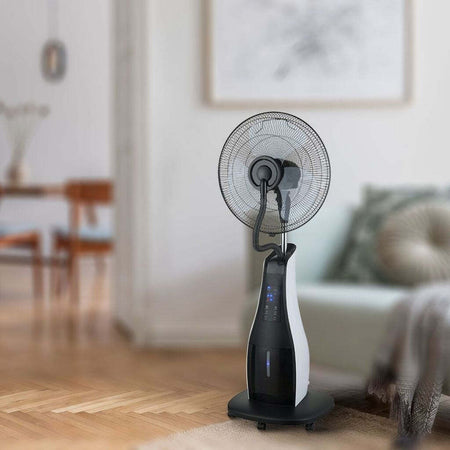VENTILATORE-NEBULIZZATORE-A-PIANTANA-80W-3-PALE-BASE-A-ROTELLE-CON-TELECOMANDO-3-Pale-da-17-POLLICI-Capacità-3.2L