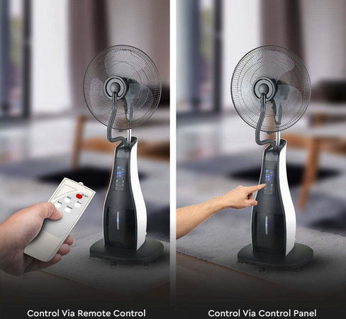 VENTILATORE-NEBULIZZATORE-A-PIANTANA-80W-3-PALE-BASE-A-ROTELLE-CON-TELECOMANDO-3-Pale-da-17-POLLICI-Capacità-3.2L
