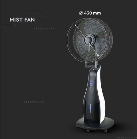 VENTILATORE-NEBULIZZATORE-A-PIANTANA-80W-3-PALE-BASE-A-ROTELLE-CON-TELECOMANDO-3-Pale-da-17-POLLICI-Capacità-3.2L