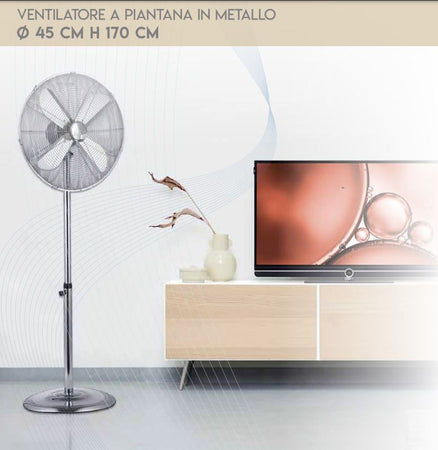 Ventilatore a piantana "Cromo" 3 velocità, pala da Ø 45 cm altezza regolabile h 170 cm