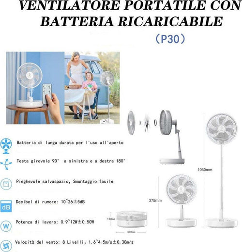 Ventilatore Portatile Con Batteria Ricaricabile P30 Design Pieghevole Salvaspazio Casa, arredamento e bricolage > Elettrodomestici > Ventilatori Trade Shop italia - Napoli, Commerciovirtuoso.it