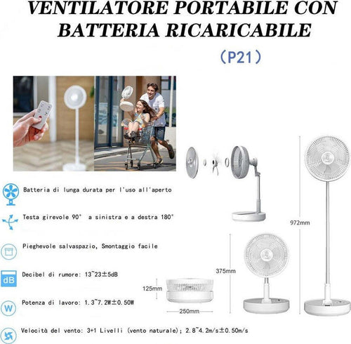 Ventilatore Portatile P21 Batteria Ricaricabile Salvaspazio Pieghevole Silenzioso Fai da te/Prodotti per la costruzione/Riscaldamento e raffreddamento/Sistemi mobili di climatizzazione/Ventilatori/Ventilatori personali Trade Shop italia - Napoli, Commerciovirtuoso.it