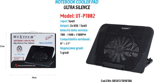 Ventola Di Raffreddamento Base Dissipatore Per Pc Notebook Pad 160mm Maxtech Vt-pt002 Elettronica/Informatica/Accessori/Accessori per PC portatili/Ventole e basi di raffreddamento esterno/Ventole per raffreddamento esterno Trade Shop italia - Napoli, Commerciovirtuoso.it