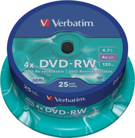 Verbatim - Confezione 25 DVD-RW - argento lucido - serigrafato - 43639 - 4 7GB Elettronica/Informatica/Accessori/Supporti vergini/BD-R Eurocartuccia - Pavullo, Commerciovirtuoso.it