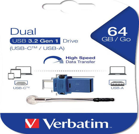 Verbatim - Memoria USB 3.0 Store 'N' Go Dual Drive - USB-A - USB-C - 64 GB - 49967 Elettronica/Informatica/Dispositivi archiviazione dati/Dispositivi archiviazione dati esterni/PenDrive Eurocartuccia - Pavullo, Commerciovirtuoso.it
