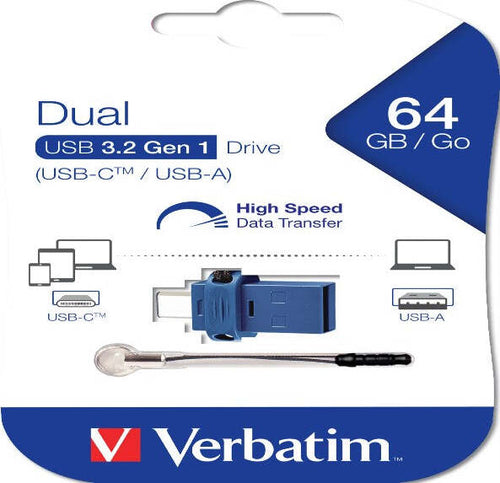 Verbatim - Memoria USB 3.0 Store 'N' Go Dual Drive - USB-A - USB-C - 64 GB - 49967 Elettronica/Informatica/Dispositivi archiviazione dati/Dispositivi archiviazione dati esterni/PenDrive Eurocartuccia - Pavullo, Commerciovirtuoso.it