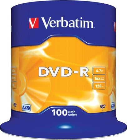 Verbatim - Scatola 100 DVD-R - serigrafato - 43549 - 4 7GB Elettronica/Informatica/Accessori/Supporti vergini/BD-R Eurocartuccia - Pavullo, Commerciovirtuoso.it