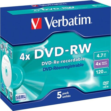 Verbatim - Scatola 5 DVD-RW - Jewel Case - serigrafato - 43285 - 4 7GB Elettronica/Informatica/Accessori/Supporti vergini/BD-R Eurocartuccia - Pavullo, Commerciovirtuoso.it