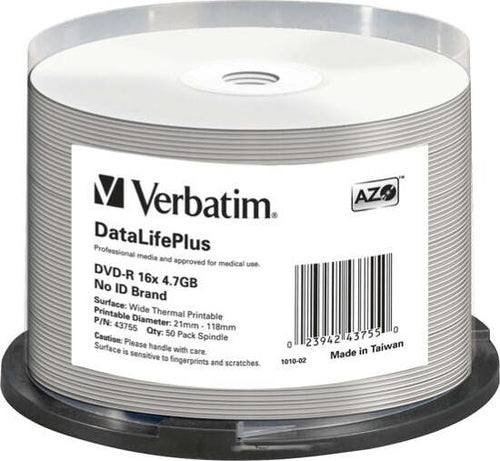 Verbatim - Scatola 50 DVD-R - stampabile - 43755 - 4 7GB Elettronica/Informatica/Accessori/Supporti vergini/BD-R Eurocartuccia - Pavullo, Commerciovirtuoso.it
