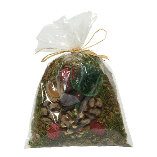 Sacco con fiori secchi decorazione natalizia per presepe da 20 cm