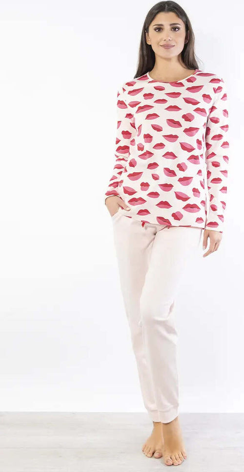 VERDISSIMA-|-Pigiama-maglia-girocollo-e-pantalone-polsini-Kisses