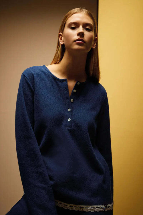 VERDISSIMA-|-Pigiama-maglia-serafino-e-pantalone-polsini