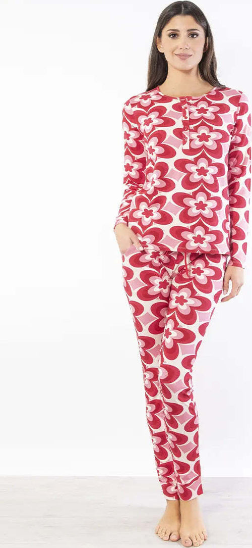 VERDISSIMA-|-Pigiama-maglia-serafino-e-pantalone-polsini