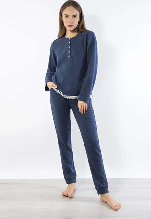 VERDISSIMA-|-Pigiama-maglia-serafino-e-pantalone-polsini