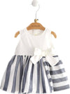 Vestitino per Bimba Abitino Smanicato Minibanda in Popeline Di Cotone Stretch Top Tinta Unita E Maxi Fiocco Gonna Ampia a Righe Blu E Bianco Moda/Prima infanzia/Abbigliamento/Bambina 0-24/Abitini Mondo Bimbo - Bagnara Calabra, Commerciovirtuoso.it