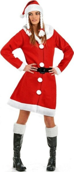 Vestito-Babbo-Natale-Donna-Mamma-Natale-Colore-Rosso-Cappello-Con-Trecce