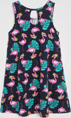 Vestito Bambina Estate Kyly Blu Navy Pink Flamingo Vestitino Estivo Bimba con Fenicotteri Rosa e Gialli Abitino Girocollo Casual 100% Cotone Fantasia Fenicottero 110215 ABITO Piccole Canaglie - Tropea, Commerciovirtuoso.it
