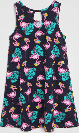 Vestito Bambina Estate Kyly Blu Navy Pink Flamingo Vestitino Estivo Bimba con Fenicotteri Rosa e Gialli Abitino Girocollo Casual 100% Cotone Fantasia Fenicottero 110215 ABITO Piccole Canaglie - Tropea, Commerciovirtuoso.it