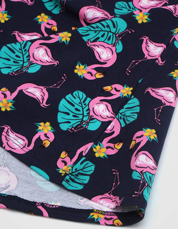 Vestito Bambina Estate Kyly Blu Navy Pink Flamingo Vestitino Estivo Bimba con Fenicotteri Rosa e Gialli Abitino Girocollo Casual 100% Cotone Fantasia Fenicottero 110215 ABITO Piccole Canaglie - Tropea, Commerciovirtuoso.it