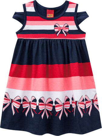 Vestito Bambina Estivo Blu Rosso Righe Vestitino Fiocchi Multi Colore Abito Estate Bimba Abitino 96 % Cotone ABITO Piccole Canaglie - Tropea, Commerciovirtuoso.it