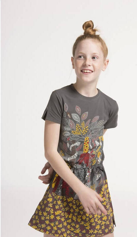 Vestito Bambina Estivo Grigio Stampa Multi Color Safari Vestitino Estate Bimba Mezze Maniche con Coulisse Fashion Casual Abito Bimba da Giorno Colorato vestito bambina/ragazza Piccole Canaglie - Tropea, Commerciovirtuoso.it