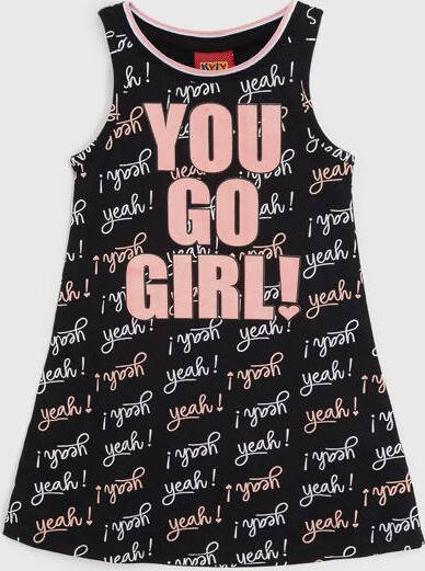 Vestito Bambina Estivo Nero e Rosa You Go Girl Vestitino in Cotone 95% Estate Abito Smanicato Corto Casual Bimba Stampato ABITO Piccole Canaglie - Tropea, Commerciovirtuoso.it