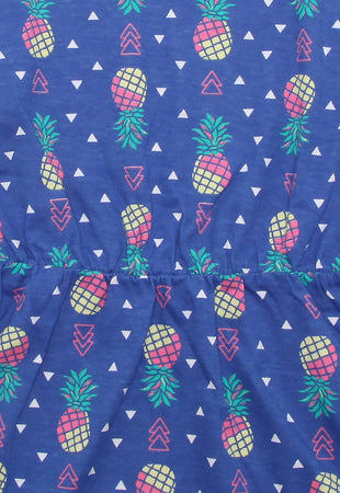 Vestito Bambina Estivo Stampato Multi Colore Vestitino Estate Casual Bimba Leggero 100% Cotone Abito Fantasia Ananas Abitino Corto con Elastico in Vita VESTITO Piccole Canaglie - Tropea, Commerciovirtuoso.it