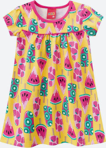 Vestito Bambina Giallo Rosa Colorato Estivo Vestitino Anguria Gelato Multi Colore Fantasia Abito Estate Bimba Mezze Maniche Abitino Casual 100% Cotone ABITO Piccole Canaglie - Tropea, Commerciovirtuoso.it