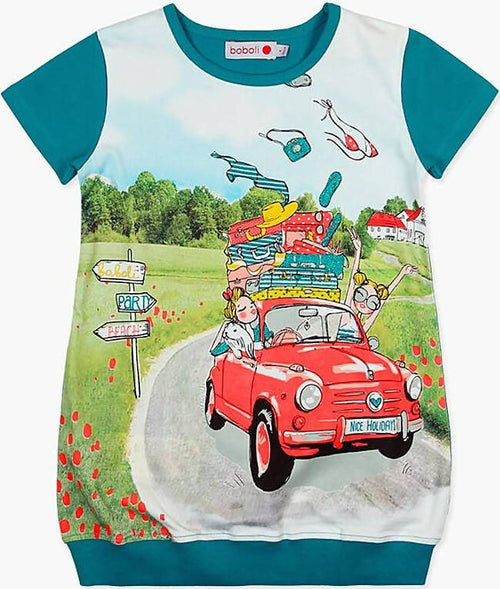 Vestito Bambina Turchese 100% Cotone Stampato Multi Colore Vestitino Estivo Girocollo Mezze Maniche Bimba Estivo Casual Abito Estate vestito bambina/ragazza Piccole Canaglie - Tropea, Commerciovirtuoso.it