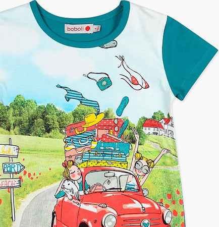 Vestito Bambina Turchese 100% Cotone Stampato Multi Colore Vestitino Estivo Girocollo Mezze Maniche Bimba Estivo Casual Abito Estate vestito bambina/ragazza Piccole Canaglie - Tropea, Commerciovirtuoso.it