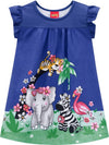 Vestito Bimba Estivo Blu Stampato Safari Vestitino Estate Bambina Colorato in Cotone Abitino Casual Giorno Stampa Animali Safari ABITO Piccole Canaglie - Tropea, Commerciovirtuoso.it