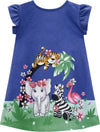 Vestito Bimba Estivo Blu Stampato Safari Vestitino Estate Bambina Colorato in Cotone Abitino Casual Giorno Stampa Animali Safari ABITO Piccole Canaglie - Tropea, Commerciovirtuoso.it