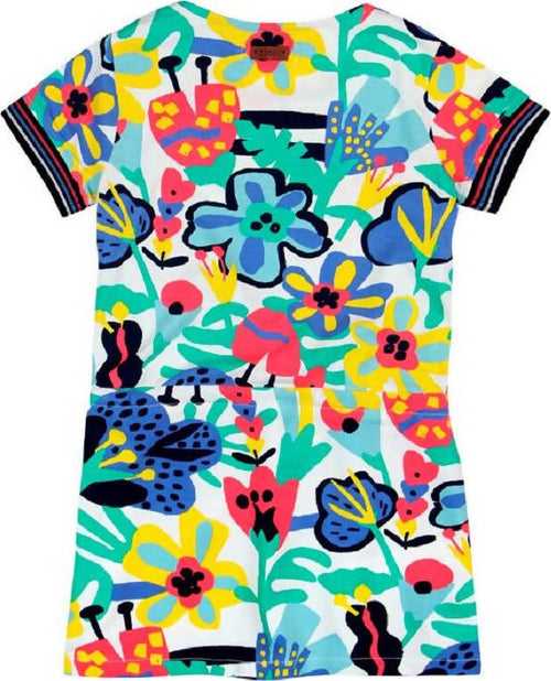 Vestito Bimba Estivo Casual Multi Color Stampa Floreale Fiori Colorati Girocollo Mezze Maniche Coulisse in Vita Abito in Cotone Colorato Abitino Estivo Bambina vestito bambina/ragazza Piccole Canaglie - Tropea, Commerciovirtuoso.it
