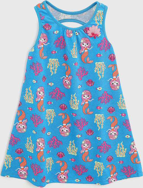 Vestito Estivo Bambina Azzurro Sirenetta Vestitino Estate Stampato Colorato Bimba Sirena Abitino Corto in Cotone Girocollo Senza Maniche Abito Casual Bambina ABITO Piccole Canaglie - Tropea, Commerciovirtuoso.it