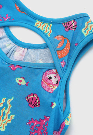 Vestito Estivo Bambina Azzurro Sirenetta Vestitino Estate Stampato Colorato Bimba Sirena Abitino Corto in Cotone Girocollo Senza Maniche Abito Casual Bambina ABITO Piccole Canaglie - Tropea, Commerciovirtuoso.it