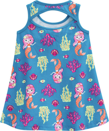 Vestito Estivo Bambina Azzurro Sirenetta Vestitino Estate Stampato Colorato Bimba Sirena Abitino Corto in Cotone Girocollo Senza Maniche Abito Casual Bambina ABITO Piccole Canaglie - Tropea, Commerciovirtuoso.it