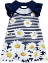 Vestito Estivo Bambina Bianco Blu Righe con Fiori Margherite Vestitino Estate Bimba 100% Cotone Abitino Stampato ABITO Piccole Canaglie - Tropea, Commerciovirtuoso.it