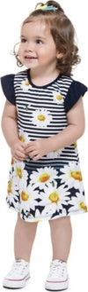 Vestito Estivo Bambina Bianco Blu Righe con Fiori Margherite Vestitino Estate Bimba 100% Cotone Abitino Stampato ABITO Piccole Canaglie - Tropea, Commerciovirtuoso.it