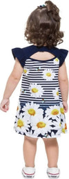 Vestito Estivo Bambina Bianco Blu Righe con Fiori Margherite Vestitino Estate Bimba 100% Cotone Abitino Stampato ABITO Piccole Canaglie - Tropea, Commerciovirtuoso.it