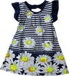 Vestito Estivo Bambina Bianco Blu Righe con Fiori Margherite Vestitino Estate Bimba 100% Cotone Abitino Stampato ABITO Piccole Canaglie - Tropea, Commerciovirtuoso.it