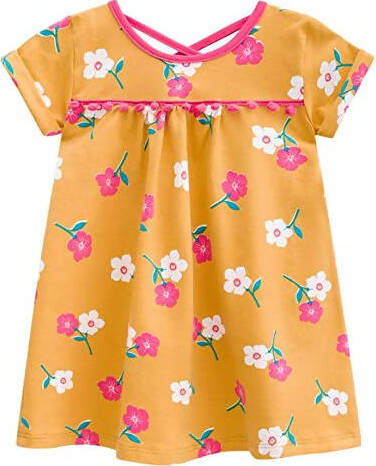 Vestito Estivo Bimba Mezze Maniche Vestitino Giallo Rosa a Fiori Estate Abito Bambina Girocollo Morbido 95% Cotone Abitino Corto ABITO Piccole Canaglie - Tropea, Commerciovirtuoso.it