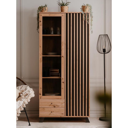 Vetrina Medan52A 2 ante e 2 cassetti rovere antracite