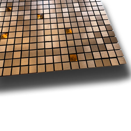 TOP! Piastrella autoadesiva in vero alluminio con inserti  in Vetro  30x30cm (sp. 3mm) color RAME - Eternal Parquet