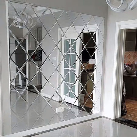 TOP di GAMMA! Piastrella autoadesiva in VETRO lucido ROMBI 30x30cm (sp. 3mm) color NATURALE, idrofobo. (Copia) - Eternal Parquet