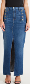 Vicolo-Gonna-Di-Jeans-Denim-Blu-Giusy-Lunga-Con-Bottoni-Oro-E-Zip