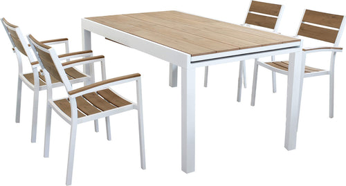 VIDUUS---set-tavolo-160/240x95-struttura-in-alluminio-bianco-compreso-di-4-sedute-Bianco-Milani-Home
